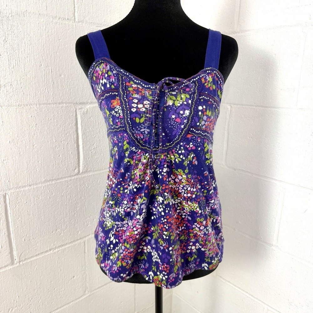 VTG Anthropologie Little‎ Yellow Button Tank Top Floral Y2K Babydoll Coquette S